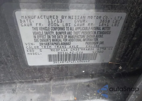 2014 Nissan Sentra Sr из США, поврежденный, VIN 3N1AB7AP6EL606662